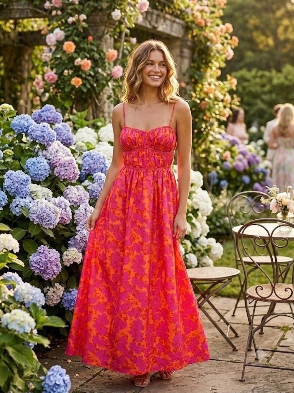 Runaway The Label Orange & Pink Floral Maxi Dress, Size Large